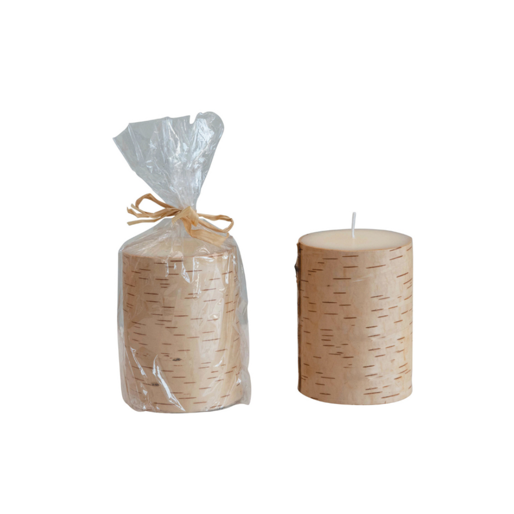 BIRCH WRAPPED CANDLE – 3" Round x 4"H