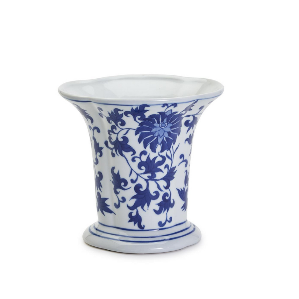 BLUE & WHITE FLARED VASE - 8 1/2" H x 7 1/2" Dia
