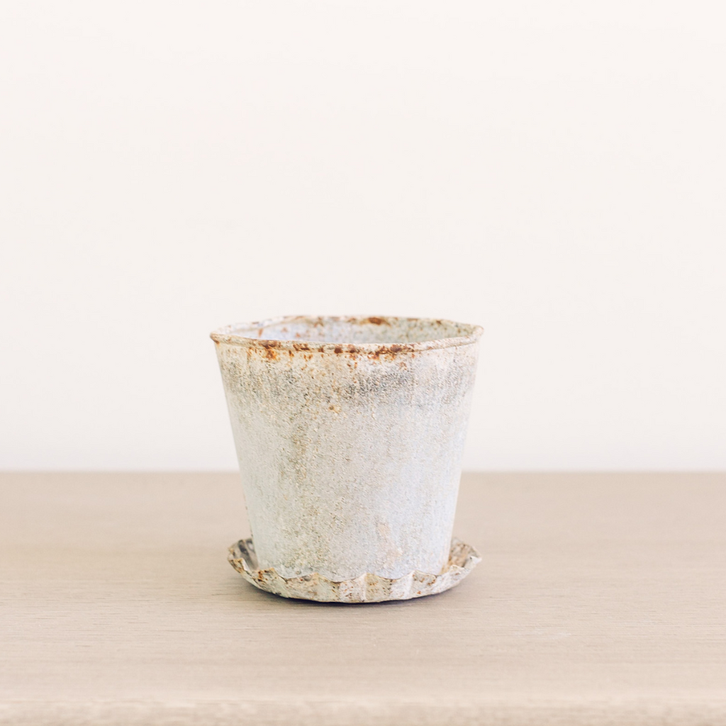  GALVANIZED POT AND SAUCER - 5" Round x 5"H - Set of 2