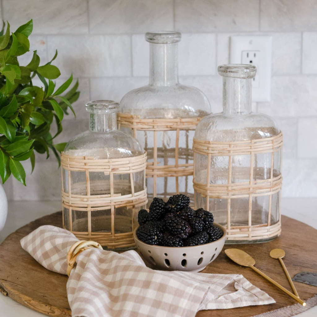  MEDIUM RATTAN GLASS BOTTLE - 5" x 3" x 10"
