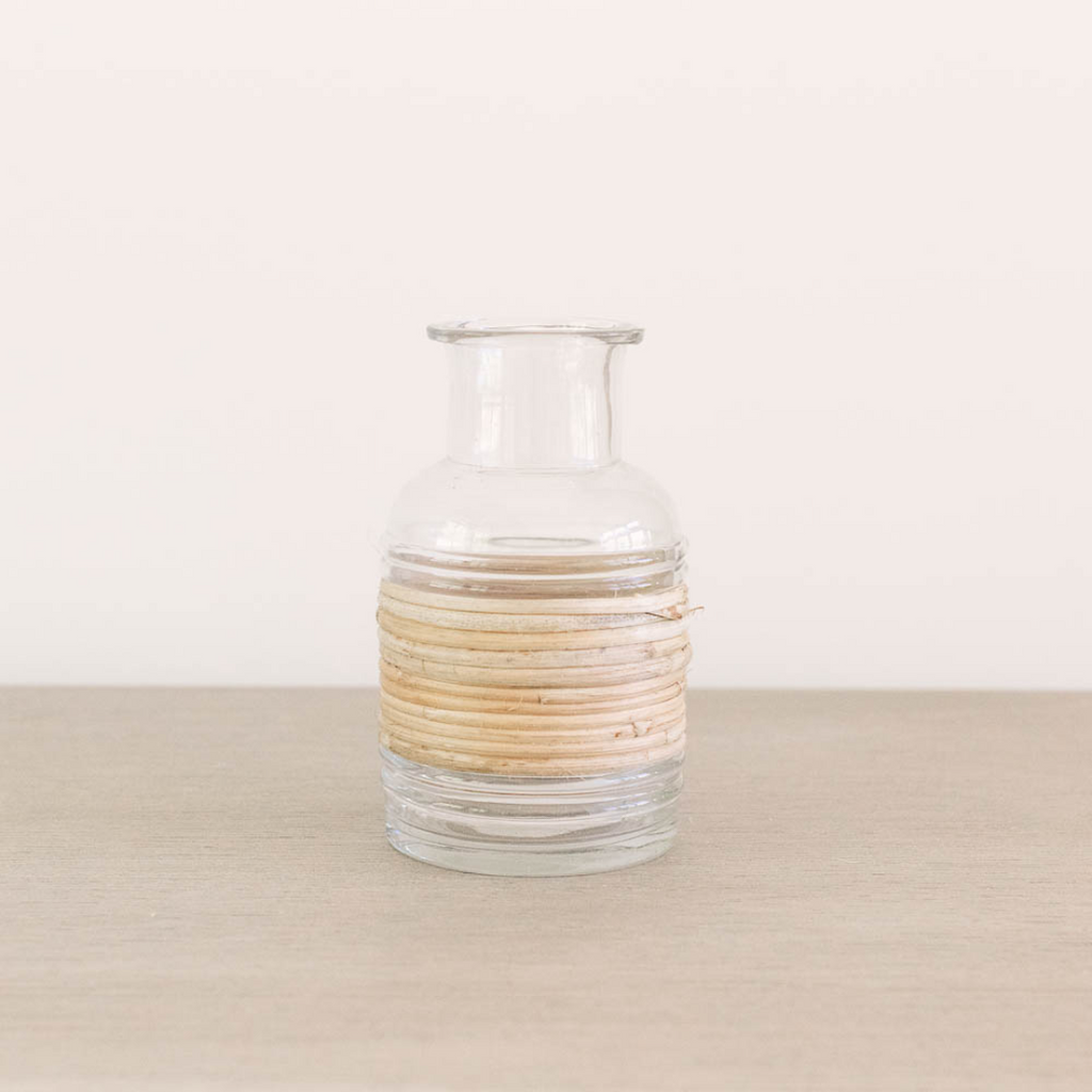  RATTAN WRAPPED VASE - 3-1/4" Round x 6-1/4"H
