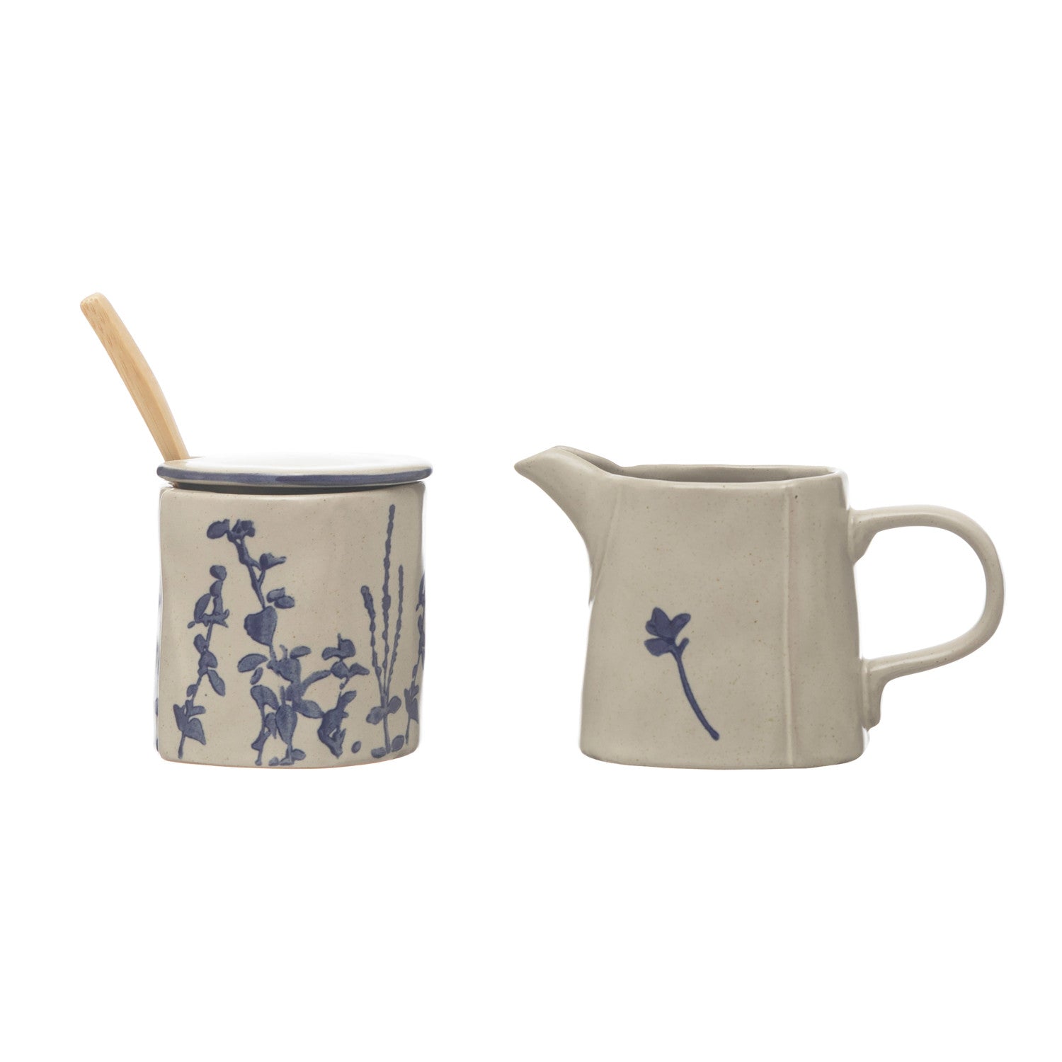 STONEWARE CREAMER AND SUGAR STATION